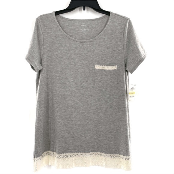 Alfani Lace trimmed sleep pajama top -Grey - Picture 1 of 4